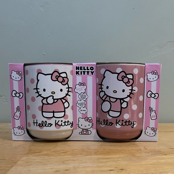Hello Kitty Pink & White Polka Dot Ceramic TeaCup Set Made By Sanrio. New In Box - Picture 2 of 6